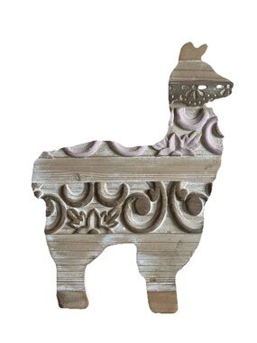 Hobby Lobby Decorative Wooden Llama in Cream and Pink